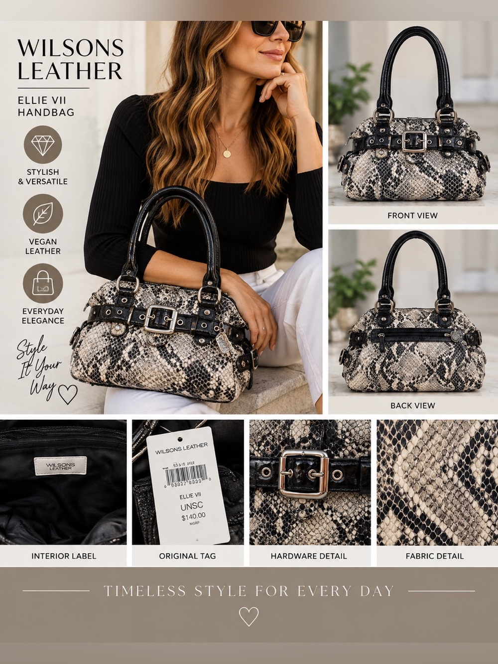 Wilsons Leather Faux Snakeskin Handbag – Ellie VII – NWT